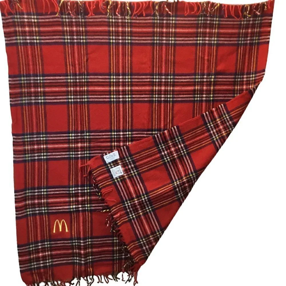 McDonald's Wool Stadium Blanket NIP Faribo Faribault Throw Tartan Plaid Red